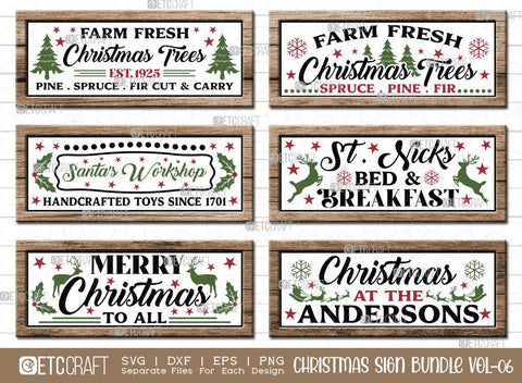 Christmas Sign Bundle Vol-06 | Farm Fresh Christmas Trees Svg | Santa's Workshop Svg | St. Nicks Bed And Breakfast Svg | Merry Christmas To All Svg | Christmas Wood Sign SVG ETC Craft 