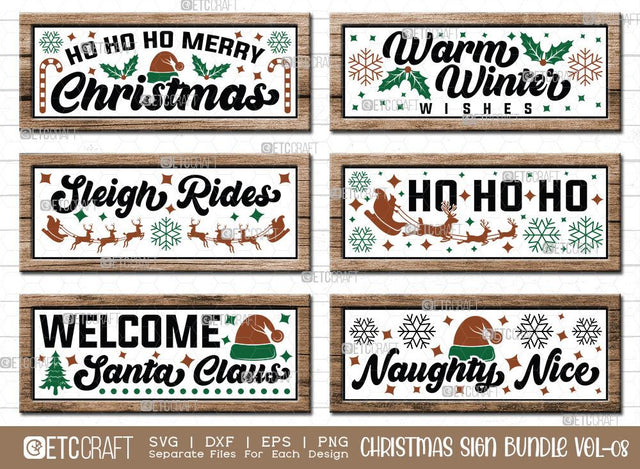 Christmas Sign Bundle Vol-08 | Ho Ho Ho Svg | Naughty Nice Svg | Sleigh Rides Svg | Warm Winter Wishes Svg | Christmas Wood Sign SVG ETC Craft 