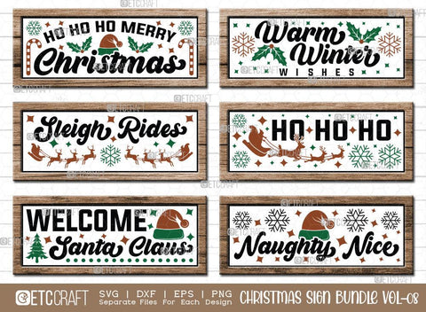 Christmas Sign Bundle Vol-08 | Ho Ho Ho Svg | Naughty Nice Svg | Sleigh Rides Svg | Warm Winter Wishes Svg | Christmas Wood Sign SVG ETC Craft 