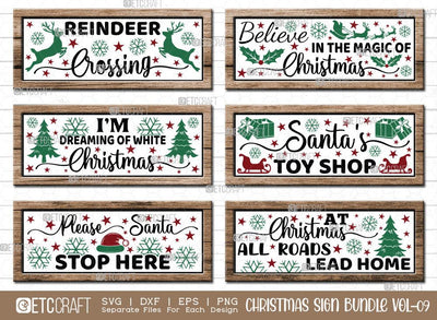 Christmas Sign Bundle Vol-09 | Please Santa Stop Here Svg | Believe In The Magic Of Christmas Svg | Santa's Toy Shop Svg | Reindeer Crossing Svg | Christmas Wood Sign SVG ETC Craft 