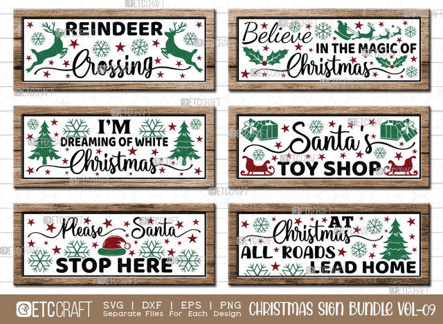 Christmas Sign Bundle Vol-09 | Please Santa Stop Here Svg | Believe In The Magic Of Christmas Svg | Santa's Toy Shop Svg | Reindeer Crossing Svg | Christmas Wood Sign SVG ETC Craft 