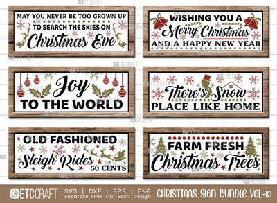 Christmas Sign Bundle Vol-10 | Joy To The World Svg | Old Fashioned Sleigh Rides Svg | Farm Fresh Christmas Trees Svg | There's Snow Place Like Home Svg | Christmas Wood Sign SVG ETC Craft 