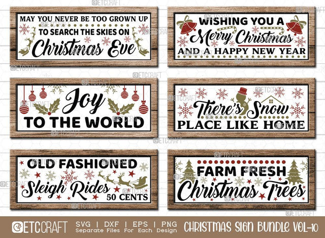 Christmas Sign Bundle Vol-10 | Joy To The World Svg | Old Fashioned Sleigh Rides Svg | Farm Fresh Christmas Trees Svg | There's Snow Place Like Home Svg | Christmas Wood Sign SVG ETC Craft 