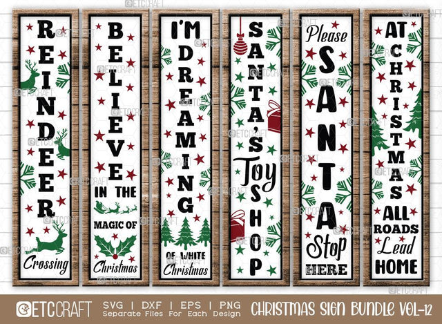 Christmas Sign Bundle Vol-12 | Please Santa Stop Here Svg | Believe In The Magic Of Christmas Svg | Santa's Toy Shop Svg | Reindeer Crossing Svg | Christmas Wood Sign SVG ETC Craft 
