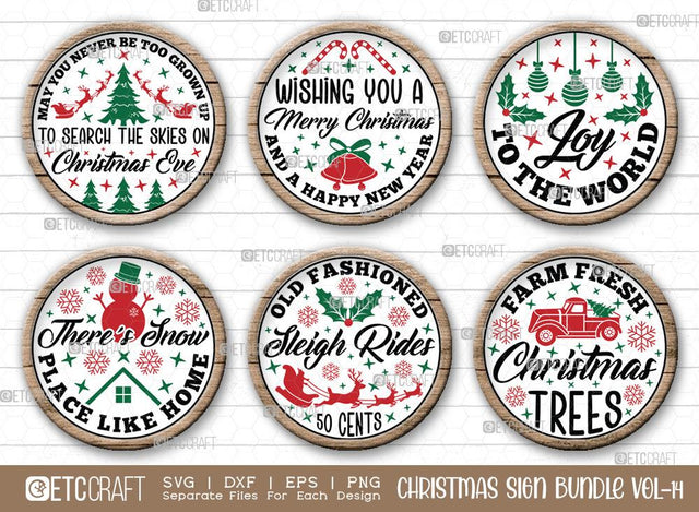 Christmas Sign Bundle Vol-14 | Joy To The World Svg | Old Fashioned Sleigh Rides Svg | Farm Fresh Christmas Trees Svg | There's Snow Place Like Home Svg | Christmas Wood Sign SVG ETC Craft 