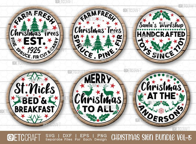 Christmas Sign Bundle Vol-15 | Farm Fresh Christmas Trees Svg | Santa's Workshop Svg | St. Nicks Bed And Breakfast Svg | Merry Christmas To All Svg | Christmas Wood Sign SVG ETC Craft 