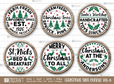 Christmas Sign Bundle Vol-15 | Farm Fresh Christmas Trees Svg | Santa's Workshop Svg | St. Nicks Bed And Breakfast Svg | Merry Christmas To All Svg | Christmas Wood Sign SVG ETC Craft 