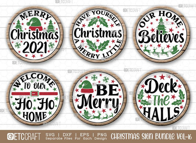 Christmas Sign Bundle Vol-16 | Merry Christmas 2021 Svg | Our Home Believes Svg | Be Merry Svg | Deck The Halls Svg | Christmas Wood Sign SVG ETC Craft 