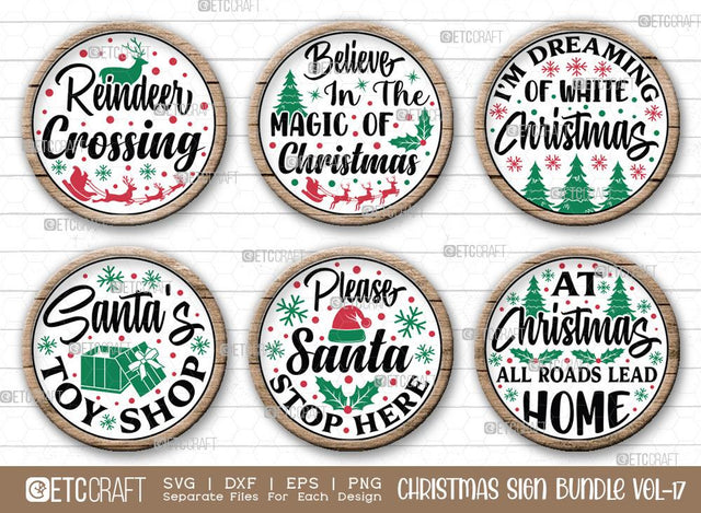 Christmas Sign Bundle Vol-17 | Please Santa Stop Here Svg | Believe In The Magic Of Christmas Svg | Santa's Toy Shop Svg | Reindeer Crossing Svg | Christmas Wood Sign SVG ETC Craft 