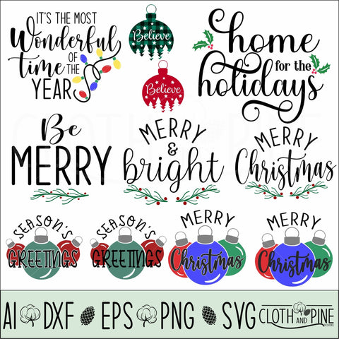 Christmas Sign SVG Bundle - 8 Designs SVG Cloth and Pine Designs 