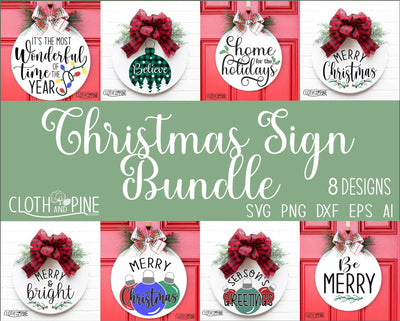 Christmas Sign SVG Bundle - 8 Designs SVG Cloth and Pine Designs 