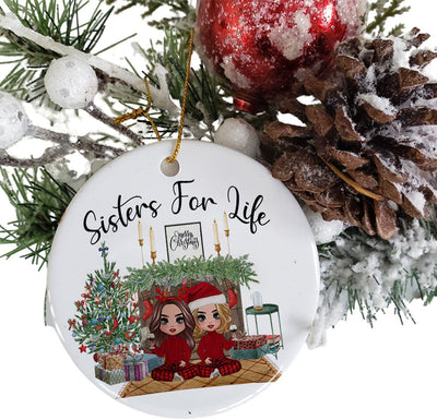 Christmas Sisters Round Ornament Sublimation Design Template Sisters For Life PNG Digital Download Sublimation CaldwellArt 