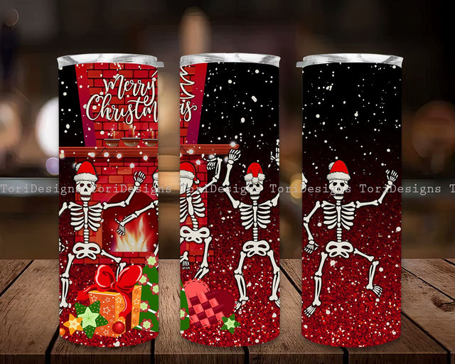 Christmas Skeleton 20 oz Skinny Tumbler Sublimation Designs Christmas Skeleton Tumbler Leopard Messy Bun Skull Christmas Tumbler Wrap PNG Designs Downloads Sublimation ToriDesigns 
