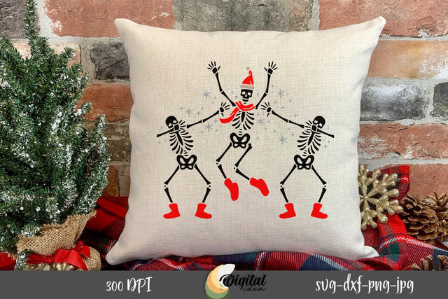 Christmas skeleton design for Pillows. Dancing Skeletons SVG. SVG Evgenyia Guschina 