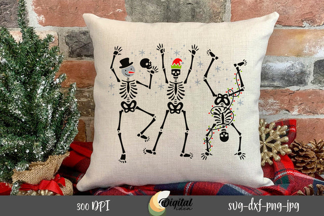 Christmas skeleton design for Pillows. Dancing Skeletons SVG. SVG Evgenyia Guschina 