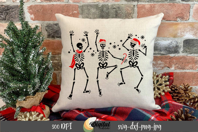 Christmas skeleton design for Pillows. Dancing Skeletons SVG. SVG Evgenyia Guschina 