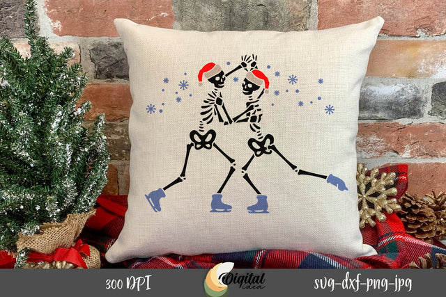 Christmas skeleton design for Pillows. Dancing Skeletons SVG. SVG Evgenyia Guschina 