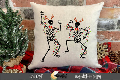 Christmas skeleton design for Pillows. Dancing Skeletons SVG. SVG Evgenyia Guschina 