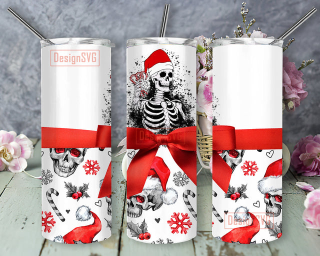 Christmas Skull 20oz Full Tumbler Wrap, Skull Santa Tumbler Png, Christmas Snowflakes Christmas Holly Design Png, Funny Christmas Sublimation Design, Digital Download Sublimation DesignSVG 