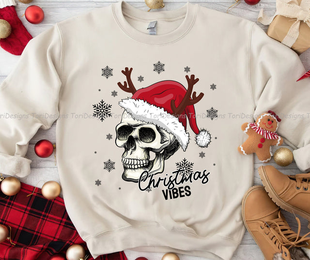 Christmas Skull PNG Sublimation Design Download Sublimation ToriDesigns 