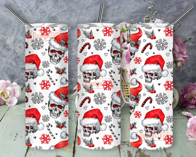 Christmas Skull Santa 20oz Full Tumbler Wrap, Funny Christmas Tumbler Png, Christmas Snowflakes Candy Cane Design Tumbler Template, Xmas Gift, Instant Download Sublimation DesignSVG 