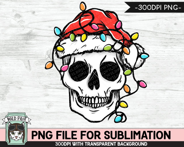 Christmas Skull SUBLIMATION design PNG, Christmas Skull png, Christmas sublimation download, Skull Santa Hat Sublimation, Christmas Lights png file Sublimation Wild Pilot 