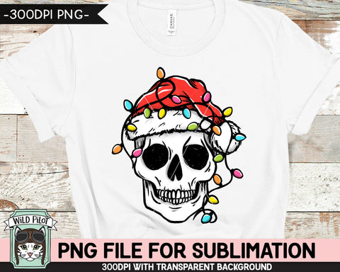 Christmas Skull SUBLIMATION design PNG, Christmas Skull png, Christmas sublimation download, Skull Santa Hat Sublimation, Christmas Lights png file Sublimation Wild Pilot 