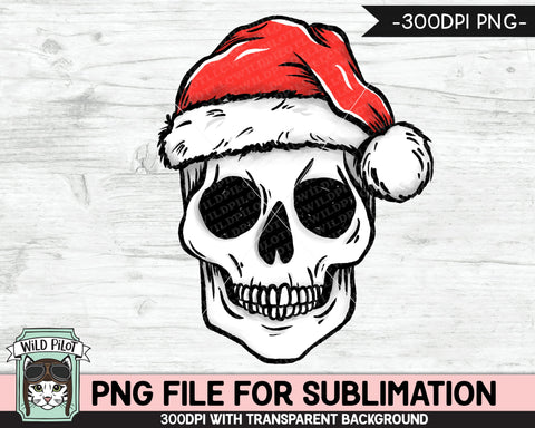 Christmas Skull SUBLIMATION design PNG, Christmas Skull png file, Christmas sublimation download, Skull Santa Hat Sublimation, Santa Skull png file Sublimation Wild Pilot 