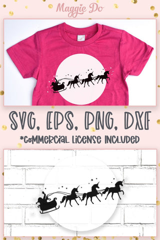 Christmas Sleigh SVG Unicorn cut file with PNG EPS DXF AI SVG Maggie Do Design 