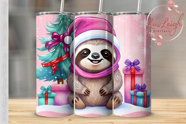 Christmas Sloth Tumbler wrap PNG Sublimation Luvleigh Digitals 