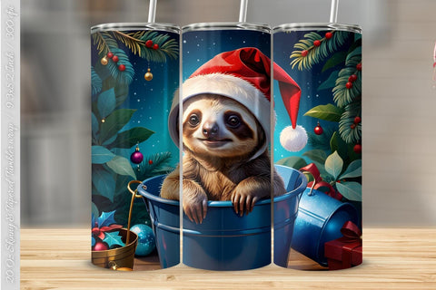 Christmas Sloth Tumbler wrap PNG Sublimation Luvleigh Digitals 