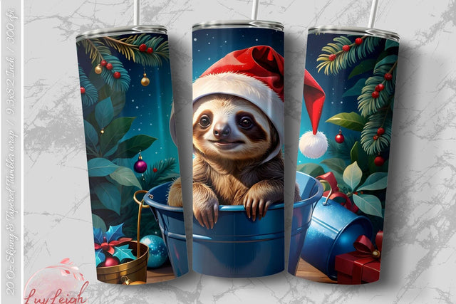 Christmas Sloth Tumbler wrap PNG Sublimation Luvleigh Digitals 