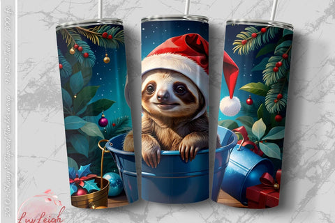 Christmas Sloth Tumbler wrap PNG Sublimation Luvleigh Digitals 