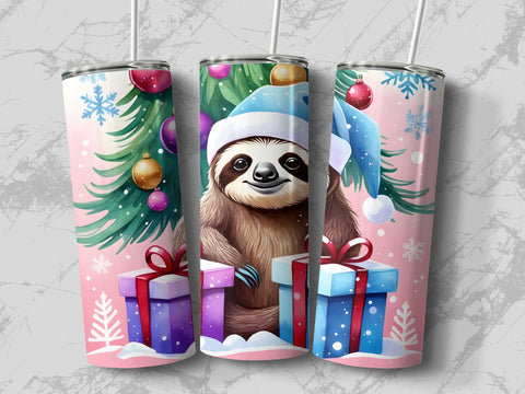 Christmas Sloth Tumbler wrap PNG Sublimation Luvleigh Digitals 