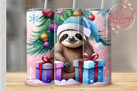 Christmas Sloth Tumbler wrap PNG Sublimation Luvleigh Digitals 