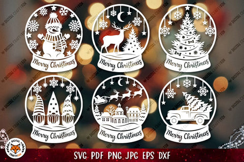 Christmas Snow Globe Bundle SVG | Christmas Paper Cut SVG SVG Digital Craftyfox 
