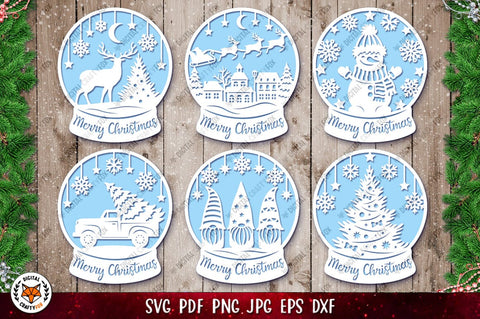 Christmas Snow Globe Bundle SVG | Christmas Paper Cut SVG SVG Digital Craftyfox 