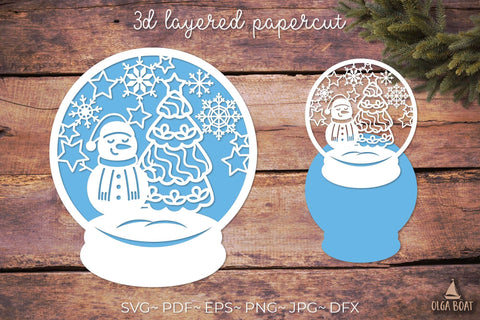 Christmas Snow globe svg | Christmas card bundle papercut 3D Paper Olga Boat Design 