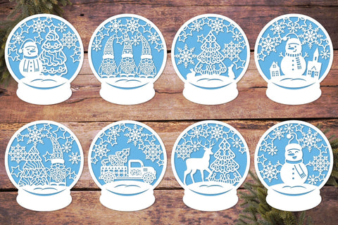 Christmas Snow globe svg | Christmas card bundle papercut 3D Paper Olga Boat Design 