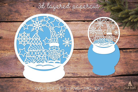 Christmas Snow globe svg | Christmas card bundle papercut 3D Paper Olga Boat Design 
