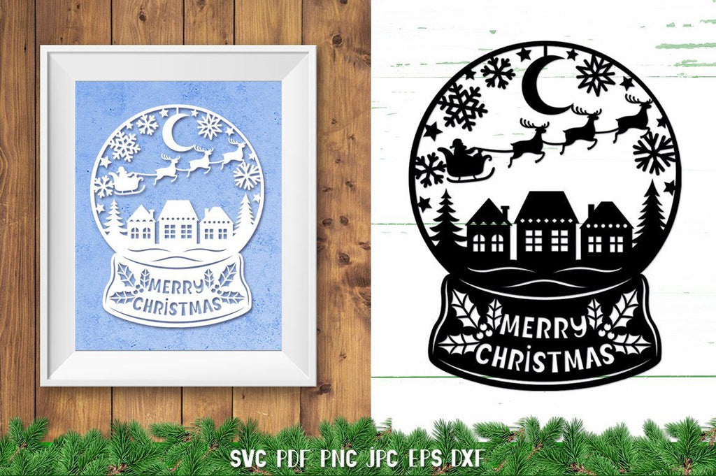 Christmas Snow Globe SVG,Snow Globe Paper Cut SVG - So Fontsy