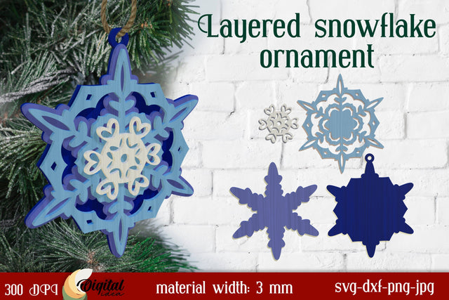 Christmas Snowflake Laser Cut. Layered Snowflake Ornaments Laser Cut SVG Evgenyia Guschina 
