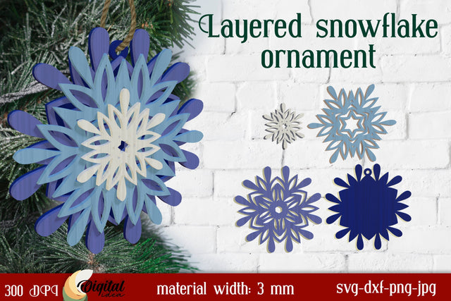 Christmas Snowflake Laser Cut. Layered Snowflake Ornaments Laser Cut SVG Evgenyia Guschina 