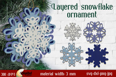 Christmas Snowflake Laser Cut. Layered Snowflake Ornaments Laser Cut SVG Evgenyia Guschina 