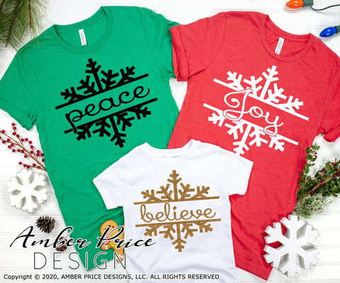Christmas Snowflake SVG Bundle | Believe Peace Joy | Christmas ornaments SVG PNG DXF SVG Amber Price Design 