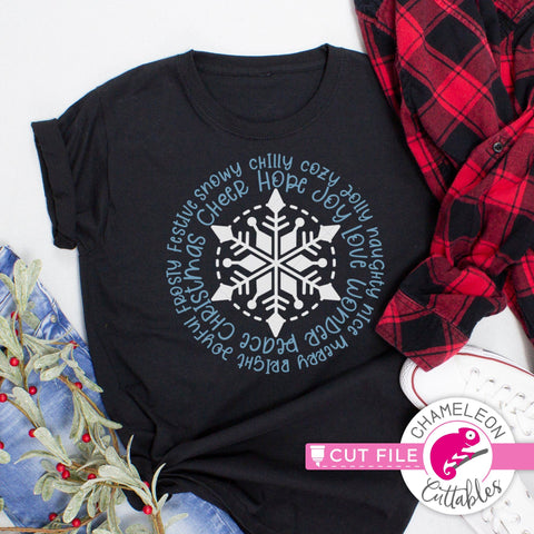 Christmas snowflake word art circle round svg png dxf SVG Chameleon Cuttables 
