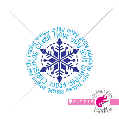 Christmas snowflake word art circle round svg png dxf SVG Chameleon Cuttables 
