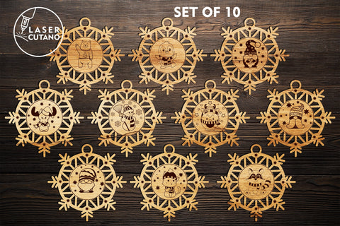 CHRISTMAS Snowflakes Ornaments Bundle Laser Cut Wood and Paper Cut Template SVG LaserCutano 