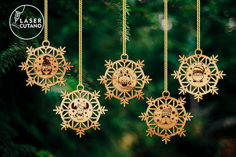 CHRISTMAS Snowflakes Ornaments Bundle Laser Cut Wood and Paper Cut Template SVG LaserCutano 