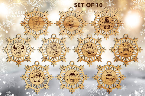 CHRISTMAS Snowflakes Ornaments Bundle Laser Cut Wood and Paper Cut Template SVG LaserCutano 